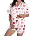 thumbnail image 2 of PNTUTB Women's Fashion Heart Print Collared Pocket Short Sleeve Top with Elastic Waist Shorts Casual Pajama Set, 2 of 6