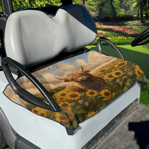 Renewold Golf Cart Seat Cover Soft Golf Cart Seat Towel Blanket Fits for EZGO Yamaha Club Cars and More 2-Seat Golf Cart, Highland Cow Sunflower