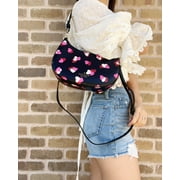 Kate Spade Staci Flutter Heart Half Moon Small Shoulder Bag Crossbody Black Pink
