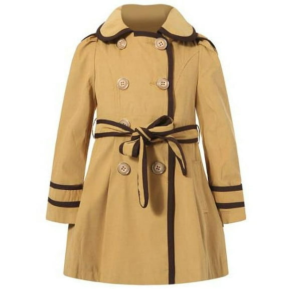 Richie House Little Girls Yellow Brown Trim Flared Coat 7