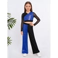 thumbnail image 5 of SiiRoh Girls Sequins Long Sleeve Cropped Top with Wide Leg Pants Sparkly Color Block Hip Hop Street Dance Outfits Royal Blue 14, 5 of 7
