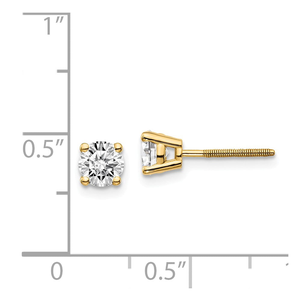 Real 14kt Yellow Gold .75ct. SI3 G-I Diamond Stud Thread on/off Post Earrings; for Adults and Teens; for Women and Men