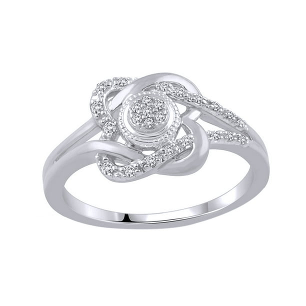 Jewel Zone US White Natural Diamond Double Loop Heart Promise Ring in