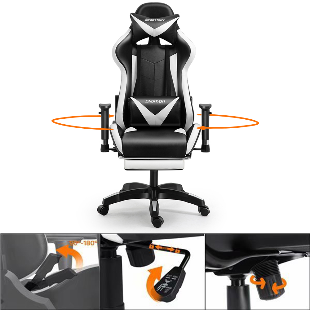 SKONYON Gaming Chair Executive Adjustable High Back Faux Leather Swivel Gaming Chair, Black/White New - image 3 of 9