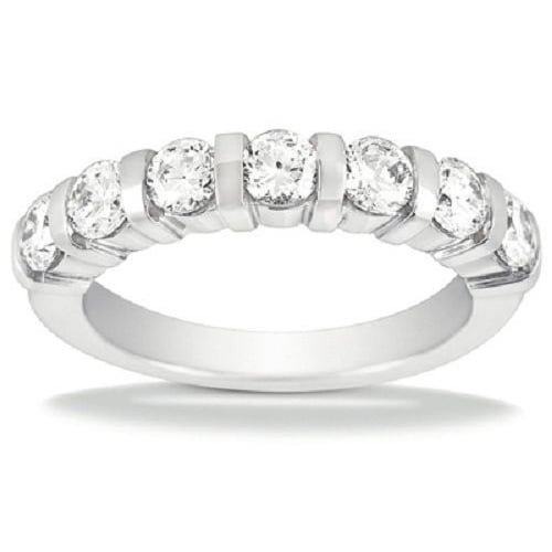 1.05ct Round Cut 7 Diamond Wedding Anniversary Band, Size 6, Bar Set, 0.15ct each Platinum by