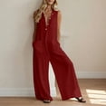 thumbnail image 4 of ClodeEU Women's Sleeveless Wide Leg Jumpsuit,Button Down Casual Linen Romper with Pockets Red,Women's Plus L, 4 of 8