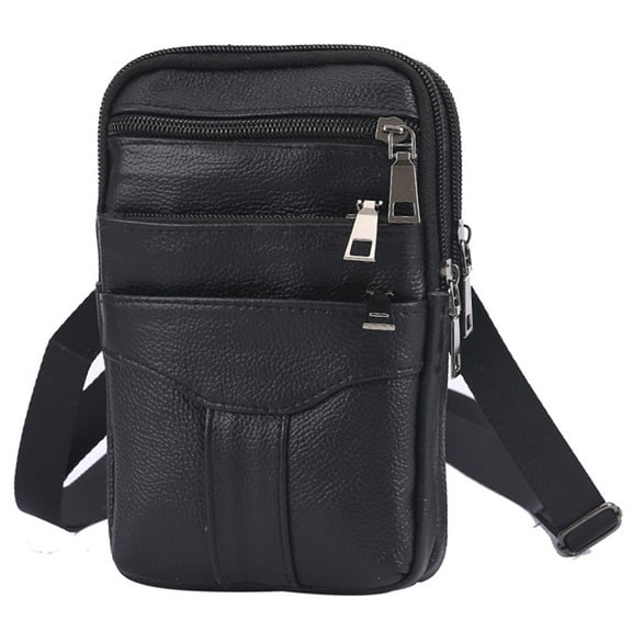 Yucurem Men Fanny Waist Bag Leather Crossbody Bags Phone Outdoor Bum Pouch (Black)