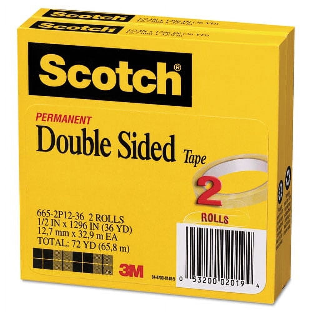 Double-Sided Tape, 3" Core, 0.5" X 36 Yds, Clear, 2/pack | Bundle of 5 Packs