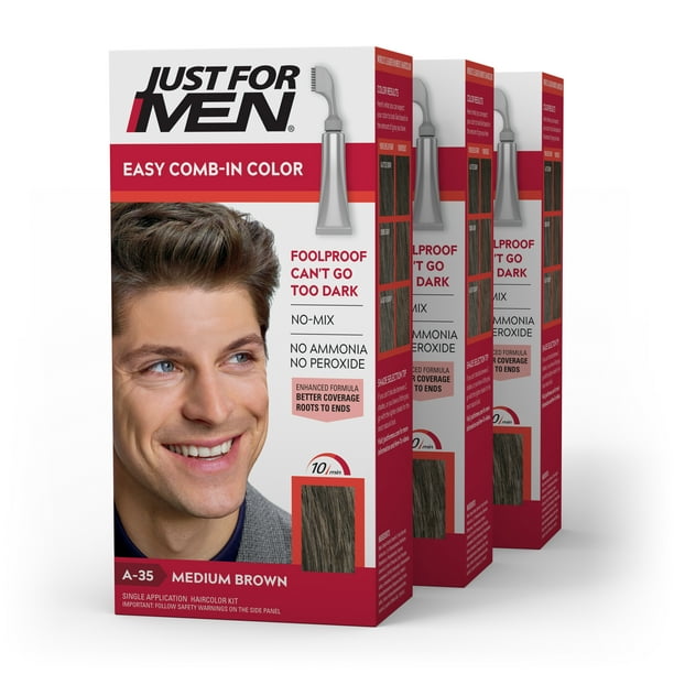 Just For Men Easy Comb In Gray Hair Coloring A 35 Medium Brown 3 Pack Walmart Com