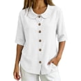 thumbnail image 2 of VBVC Women's Cotton Linen Button Down Shirt , Ladies' Peter Pan Collar Short Sleeve Blouse , Casual Summer Work Tops For Women, S-2XL, 2 of 6
