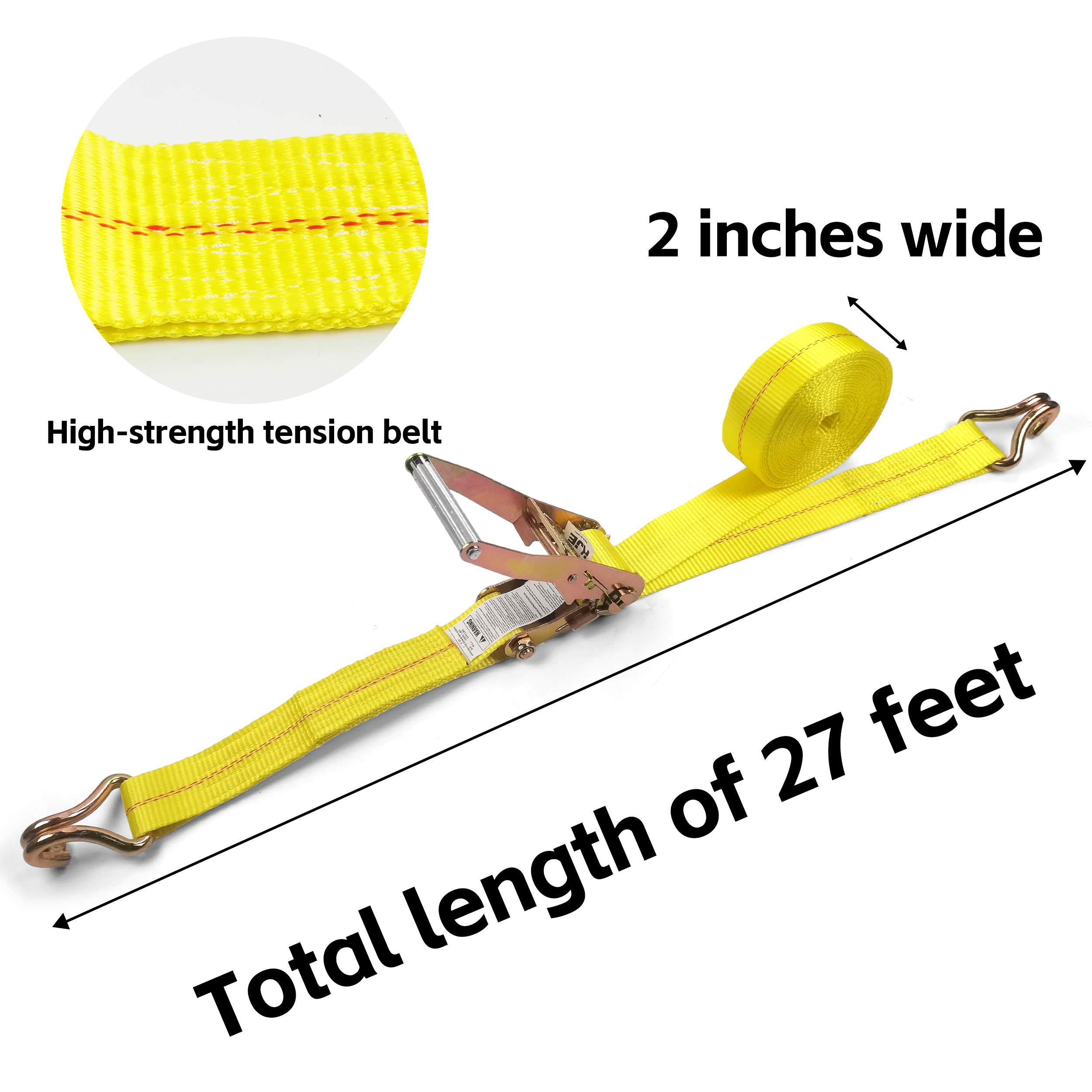 KJE Heavy Duty Ratchet Straps, 2 Pack of 2" x 27' Heavy-Duty Tie Down Straps, 10,000 lbs Capacity with J-Hooks for Truck, Trailer, Cargo, Moving Appliances