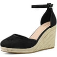 thumbnail image 1 of BLISSFUL STEP Sandales Compensées à Plateforme en Espadrille à Lacets pour Femmes Noires (Taille 7), 1 of 5