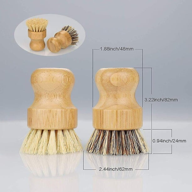 Brosses Vaisselle Bambou 2 Pièces - Brosse Cuisine Naturelle Antibactérienne, Poils Durs Et Doux Pour Vaisselle Et Évier