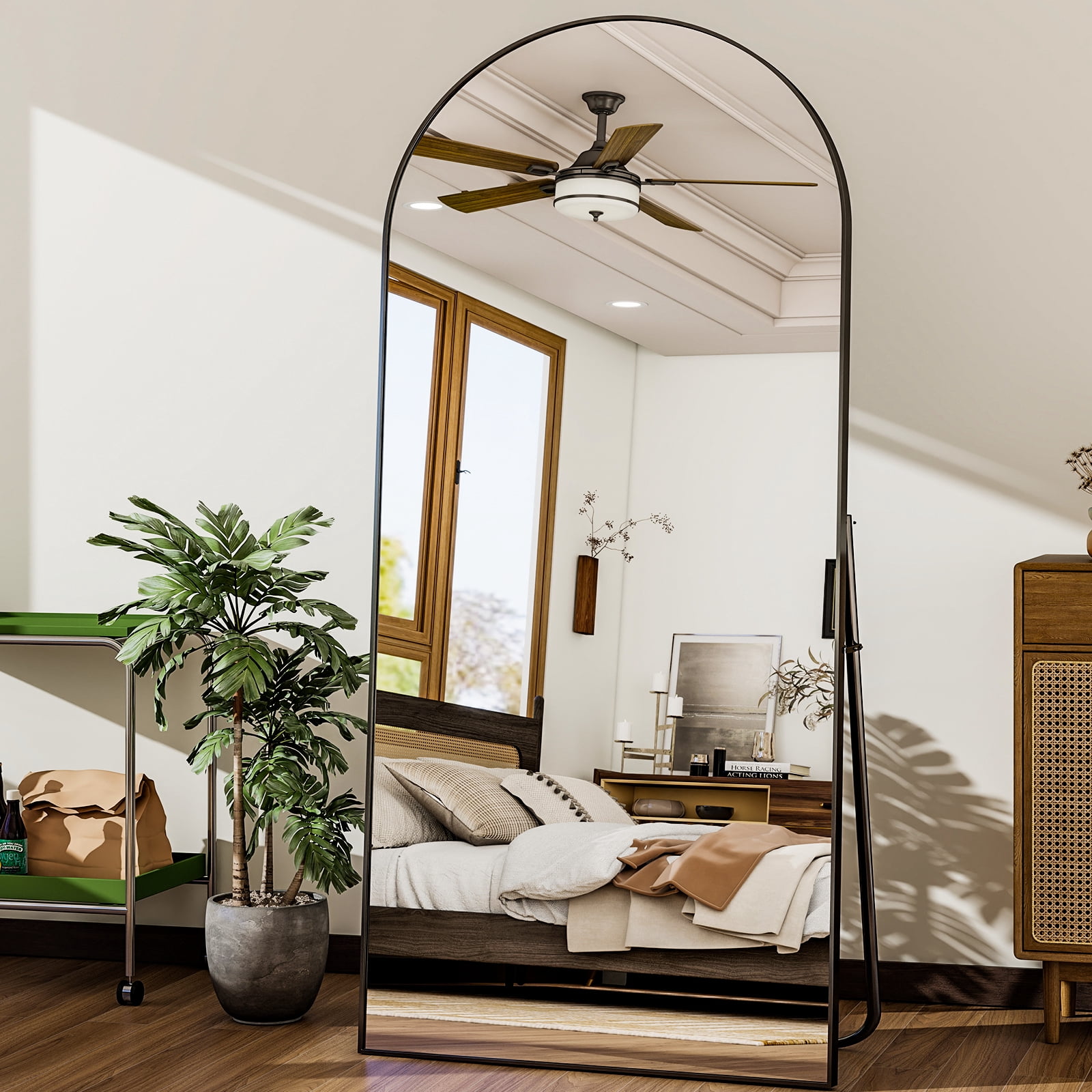 Lumora 78" x 35.3" Arched Large Full Length Mirror Wall Mounted Floor Mirror with Stand, Black