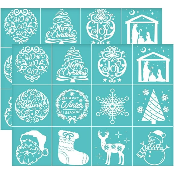 2Pcs 11x8.6 Inch Merry Christmas Self-Adhesive Silk Screen Printing Stencil Snowman Mesh Stencils Christmas Theme Reusable Mesh Stencils Painting
