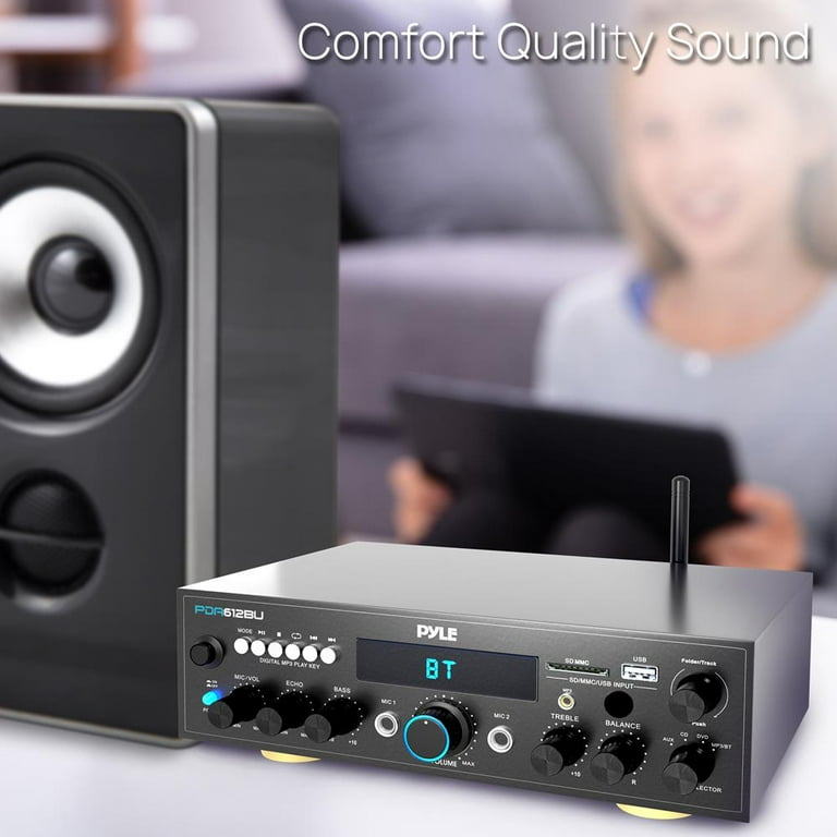 Pyle Bluetooth Audioversterker–100 Watt Draadloze Stereo Receiver 5.1 Kanaals voor Home Cinema, Surround Sound met HDMI, AUX,FM-Antenne,Subwoofer Ingang,12V Adapter, Hifi Geluidsinstallatie voor Thuis