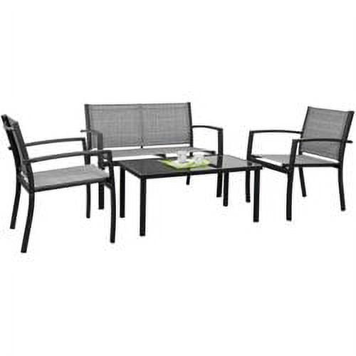 Devoko 4‑Piece Patio Bistro Set – Textilene Outdoor Conversation Set with Loveseat and Tea Table, Gray