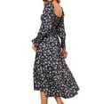 thumbnail image 5 of Xuanfei Women Floral Print Square Neck Smocked Bodice Long Lantern Sleeve Ruched Maxi Dress, 5 of 6