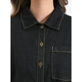 thumbnail image 5 of DARING DIVA Women's Denim Shirt Short Sleeve Jean Shirt Summer Tops L Black, 5 of 6