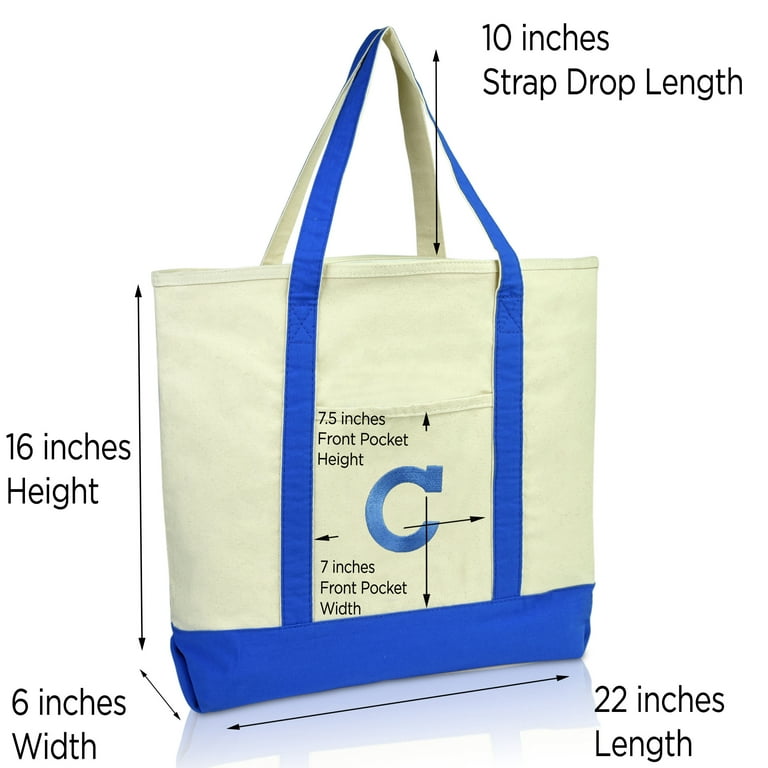 DALIX Initial Tote Bag Personalized Monogram Royal Blue Zippered