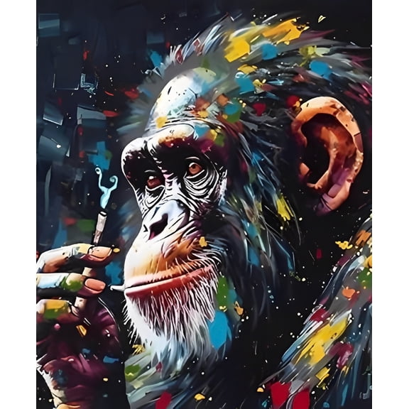 Paint by Numbers Kit for Adults -Smoking Gorilla- Beginners Acrylic Adult Paint by Number Kits on Canvas Digital Oil Number Painting Kits for Home Decor Gift 16"x20"-