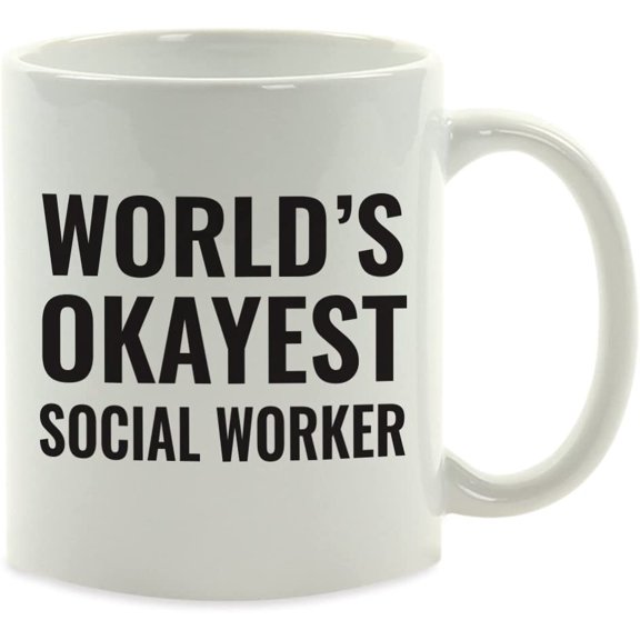 CTDream 11oz. Coffee Mug Gag, World's Okayest Social Worker, 1-Pack, Funny Witty Coffee Cup Birthday Christmas Present Ideas