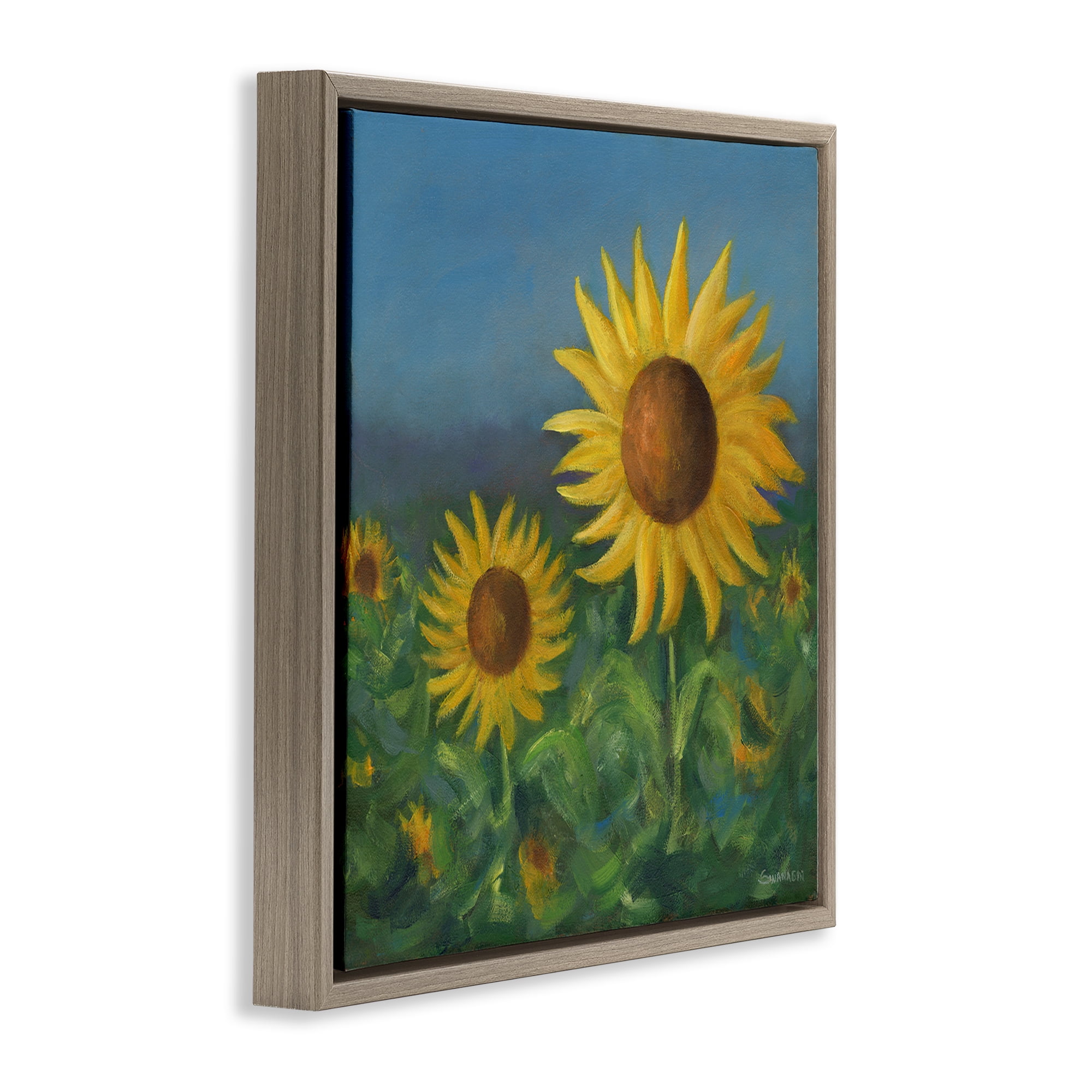 Stupell Industries Blooming Sunflower Meadow Botanical & Floral Painting Brown Floater Framed Art Print Wall Art, 25 x 25