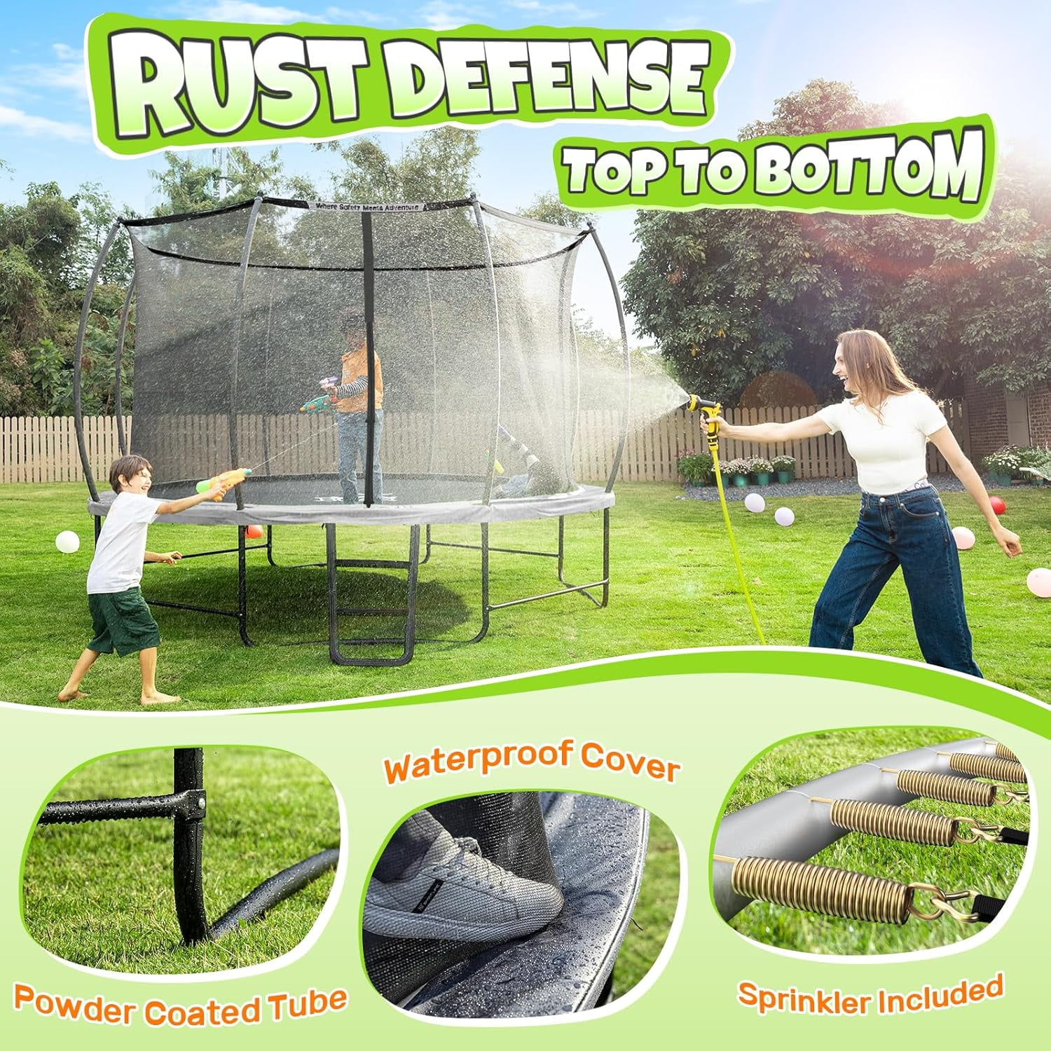 BCAN 16FT Recreational Trampoline with Enclosure for Kids Adults, Outdoor Trampolines with Ladder for Kids