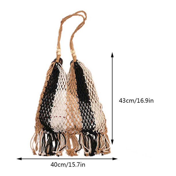 Lady Bohemian Satchel Bags Bolsos tejidos con cuerda para vacaciones en la playa (negro)
