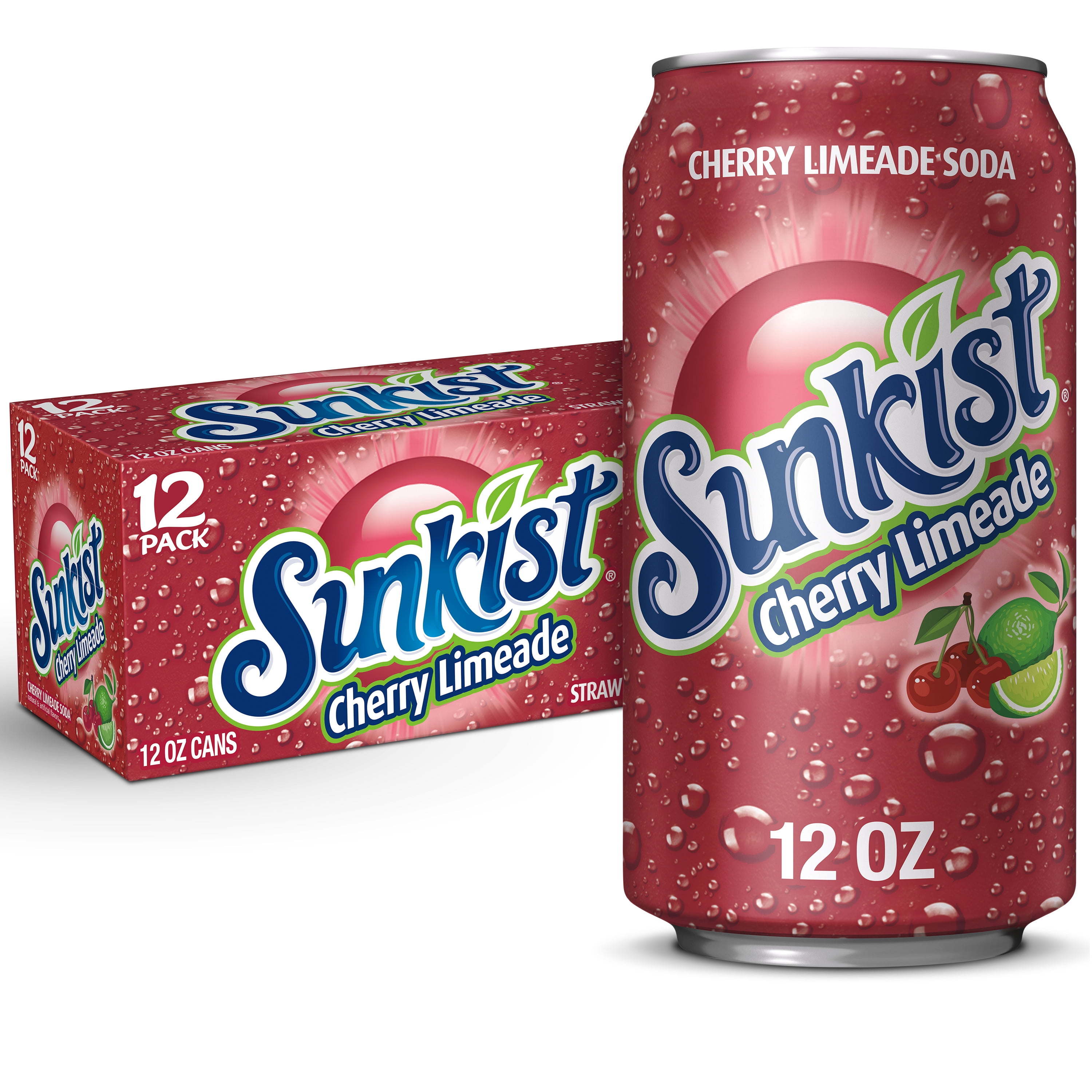 Sunkist Cherry Limeade Soda, 12 Fl Oz Cans, 12 Pack