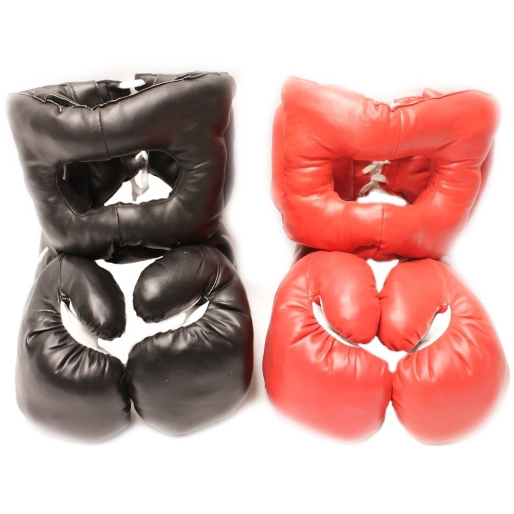 Red Corner VS. Black Corner Boxing Fight Set Gloves and Headgear