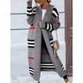 thumbnail image 4 of Women's Vintage Open Front Knit Striped Long Sleeves Maxi Long Cardigan Sweater with Pockets Grey M, 4 of 6