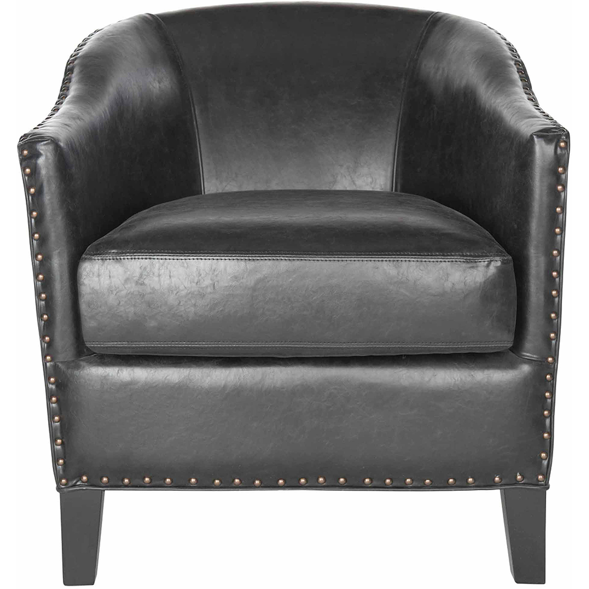 SAFAVIEH Evander Bicast Leather Club Chair, Antique Black with Brass Nail Heads