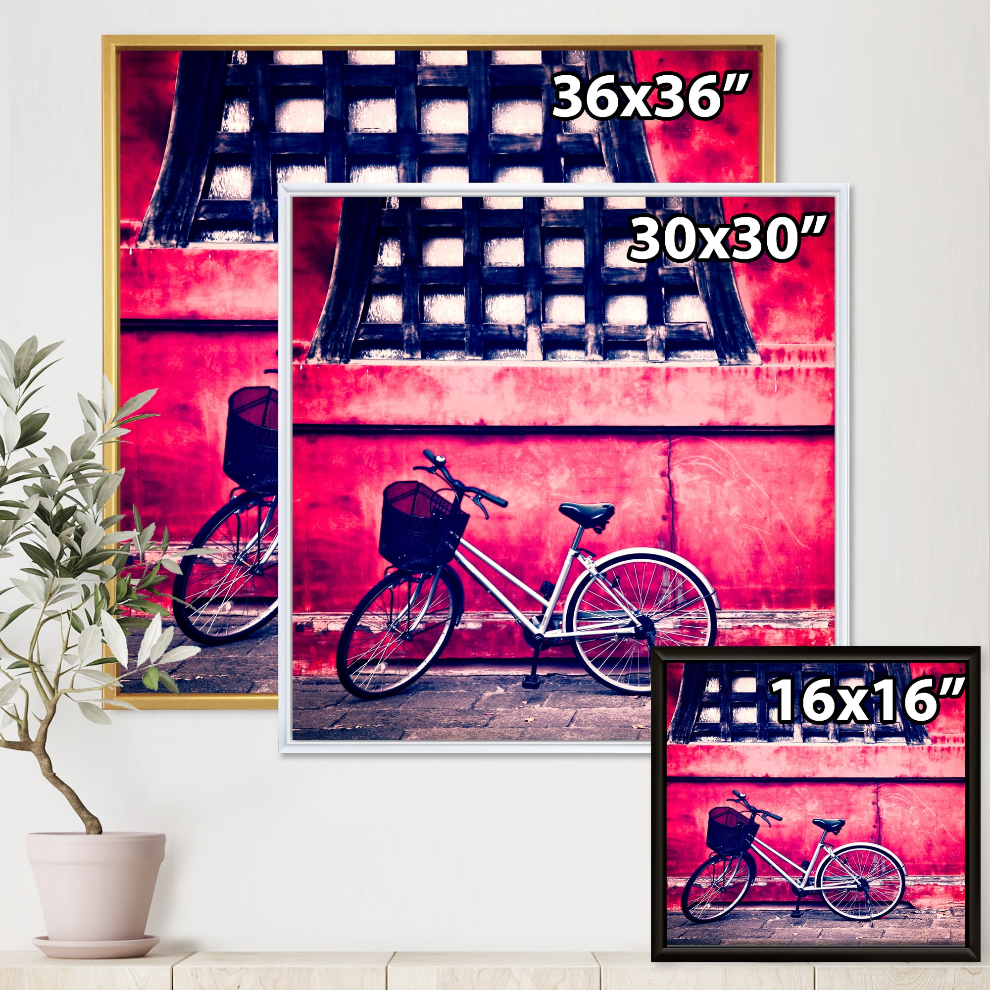 Designart 'Bicycle By Oriental Zozoji Temple Tokyo' Vintage Framed Canvas Wall Art Print
