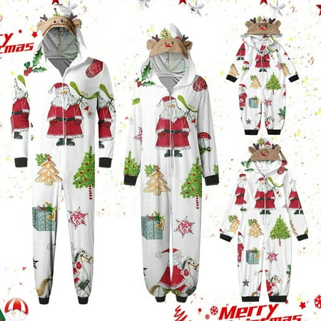 

CFLVAEK Xmas Onesies Matching Family with Elk Hooded Loose Fit Zip Up Long Sleeve Holiday Pjs Xmas Graphic Adults Kids Loungewear fot Kids