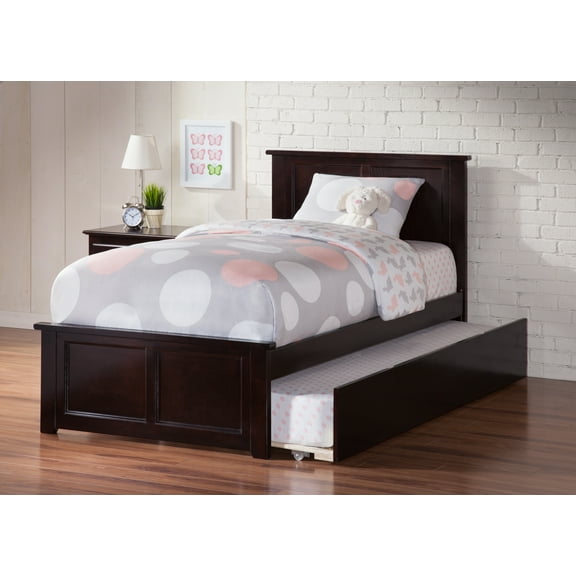 Madison Twin Platform Bed with Matching Foot Board with Twin Size Urban Trundle Bed in Espresso