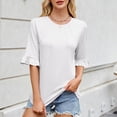 thumbnail image 5 of OSOLU Women Solid Color Striped O-Neck Mid Sleeve T-Shirt Tshirts Tee With Sleeves Stylish Dailywear, 5 of 6