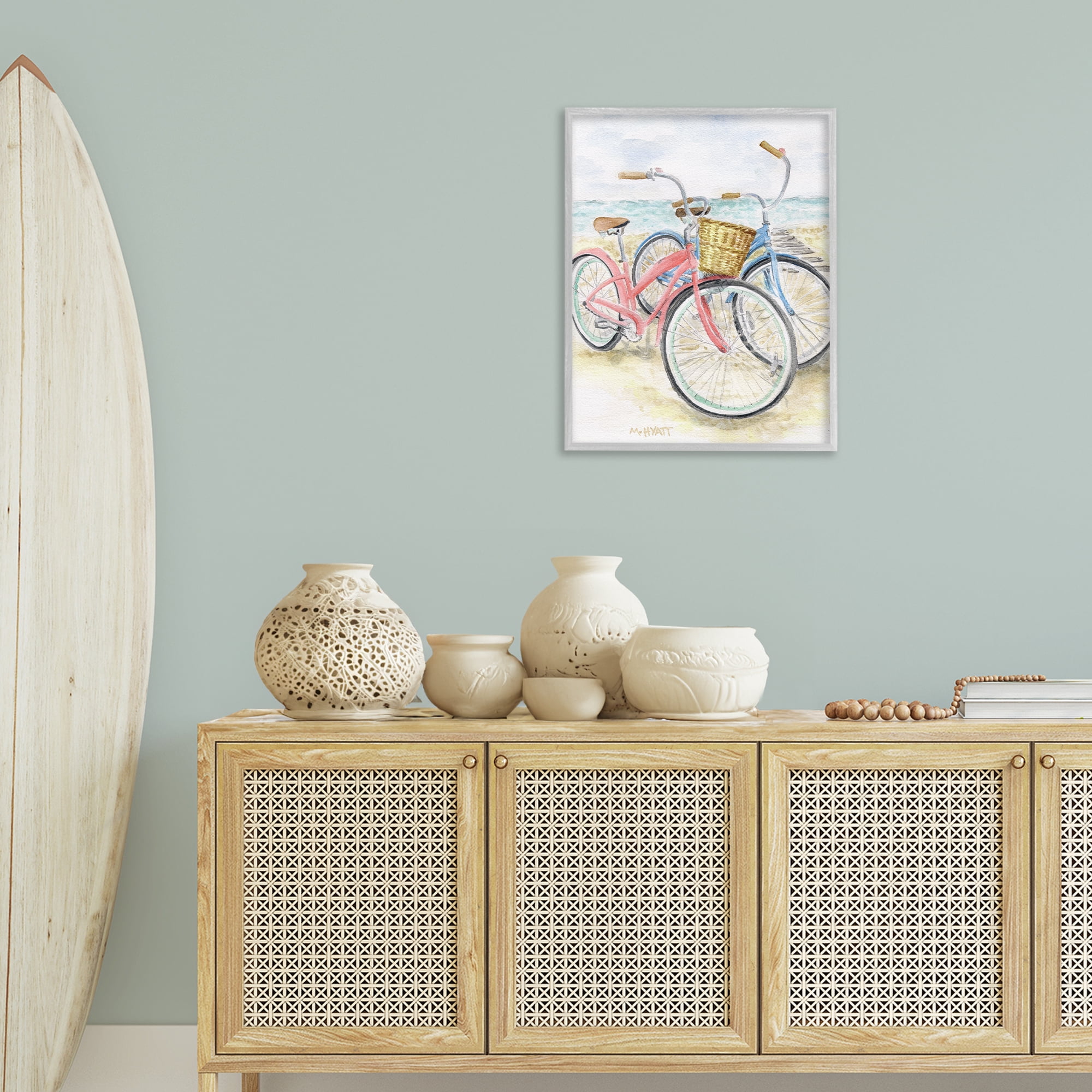 Stupell Industries Beach Bikes Parked Transportation Painting Gray Framed Art Print Wall Art, 24 x 30