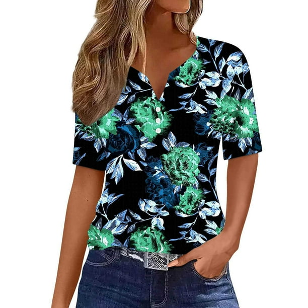 Camisetas Casuales de Mujer con Cuello en V Camiseta de Color Sólido, Manga Corta Casual Top para el Uso Diario