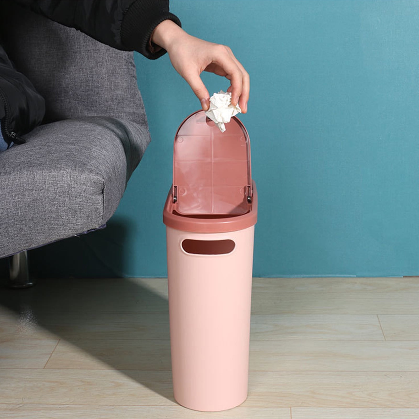4-Gallon Slim Motion Sensor Trash Can, Automatic Touchless Bathroom & Kitchen Step Trash Can with Lid, Space-Saving Design,Pink