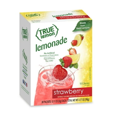 True Lemon Strawberry Lemonade Water Enhancer Drink Mix (30 Count), Low Calorie Drink Mix Packets For Water, Powdered Drink Mixes & Flavorings, Individual Drink Packets, Water Flavor Packets With