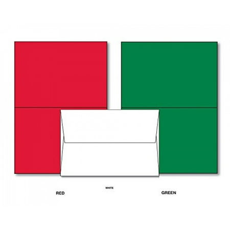Holiday Christmas Greeting Cards - 25 Red & 25 Green Blank Greeting Cards with 50 White Envelopes - Card Size 4 3/8 X 5 3/4 Inches When Folded - Envelopes Size