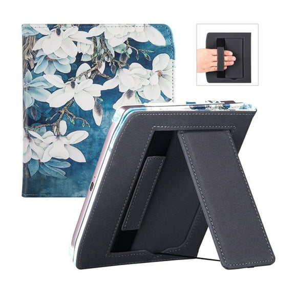 TFixol 7-Inch PU Leather Sleeve for PocketBook 700 Era & Era Color E-Reader with Auto Sleep/Wake, Hand Strap, and Foldable Stand - Magnolia Design