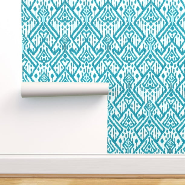 Peel-and-Stick Removable Wallpaper Sea Blue White Ikat Nautical Decor