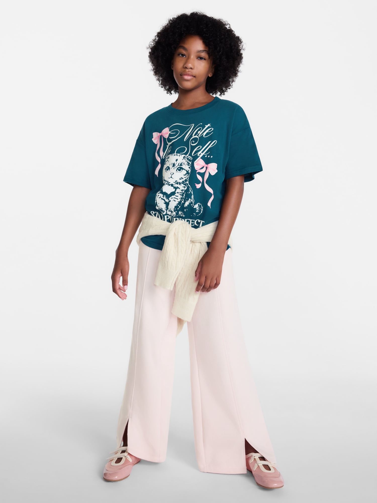 Weekend Academy Girls Oversized Graphic Cotton Tee with Short Sleeves, Sizes 4-18