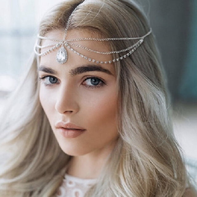 Accesorios para el cabello, cadena colgante para mujeres y niñas, adorno de cristal para la frente, tocado de gota para cejas (plata brillante/oro) Shuxiu Wang 9024715008411