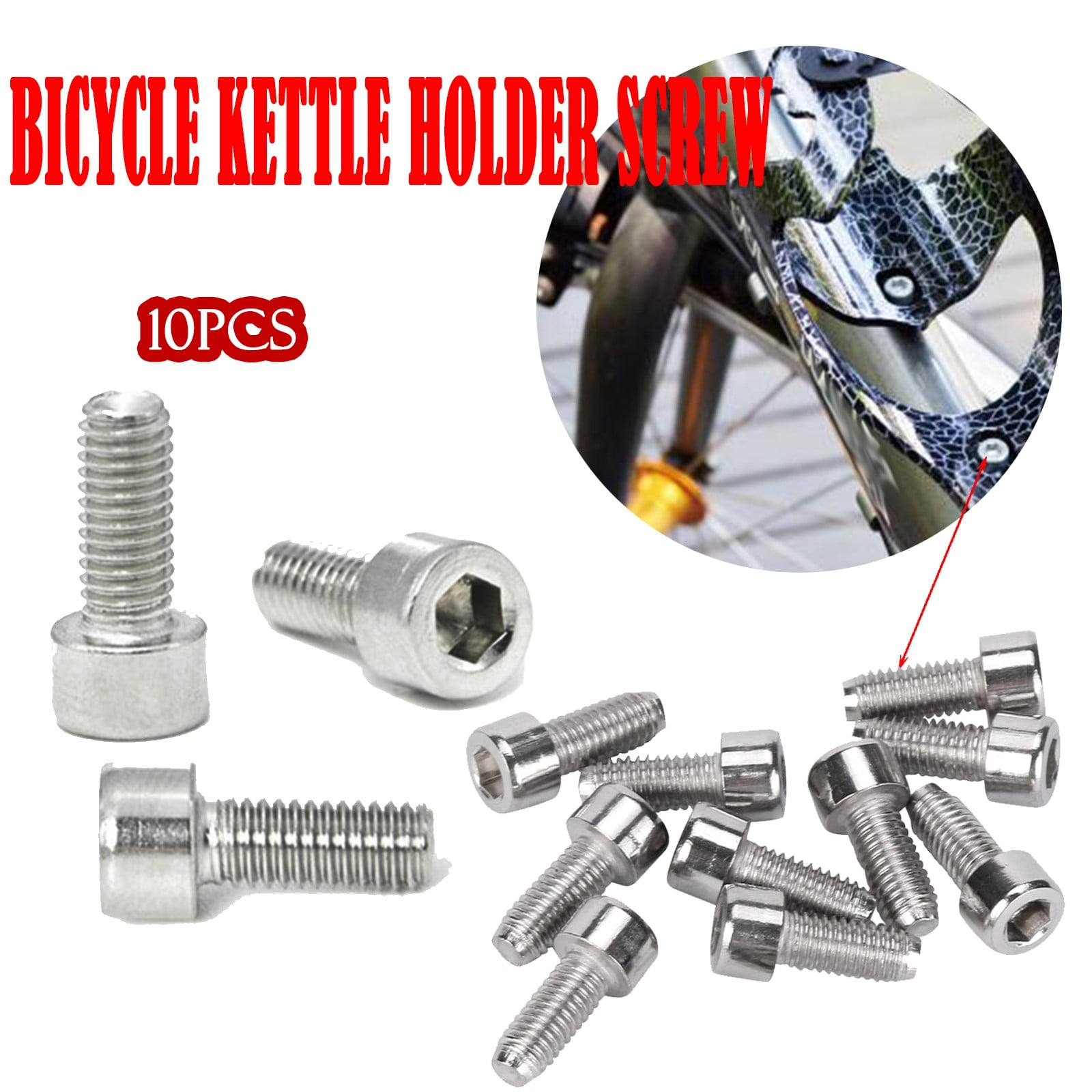 Agiferg 10pcs Cycling Socket Head Cap Screws Hexagonal Bicycle Kettle Frame Rack Screws Silver 5mm 12mm