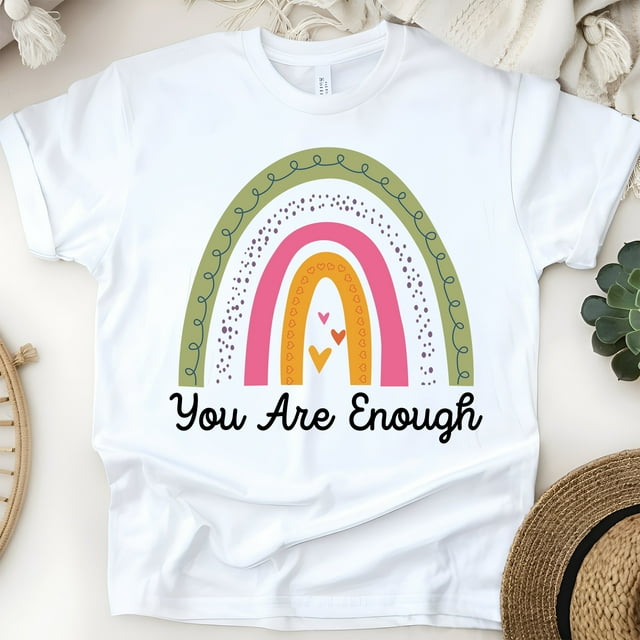 T-Shirt Citation Positive Arc-en-Ciel, Blanc, Taille m