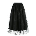 thumbnail image 3 of SWSMCLT Women's Long Skirt High Waisted Tulle Skirt Embroidered Elastic Waist Spring Pleated Tulle Mesh Flowy Black Medium, 3 of 4