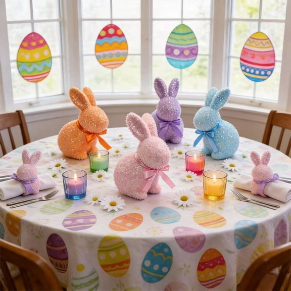 Easter gifts Easter Flocked Bunny Decorations,Mini Foam Bunny with Bow Tie Flocking Rabbit Tabletop Ornament for Table Gift Spring Wreath Party Farmhouse Home Decoration(Blue)